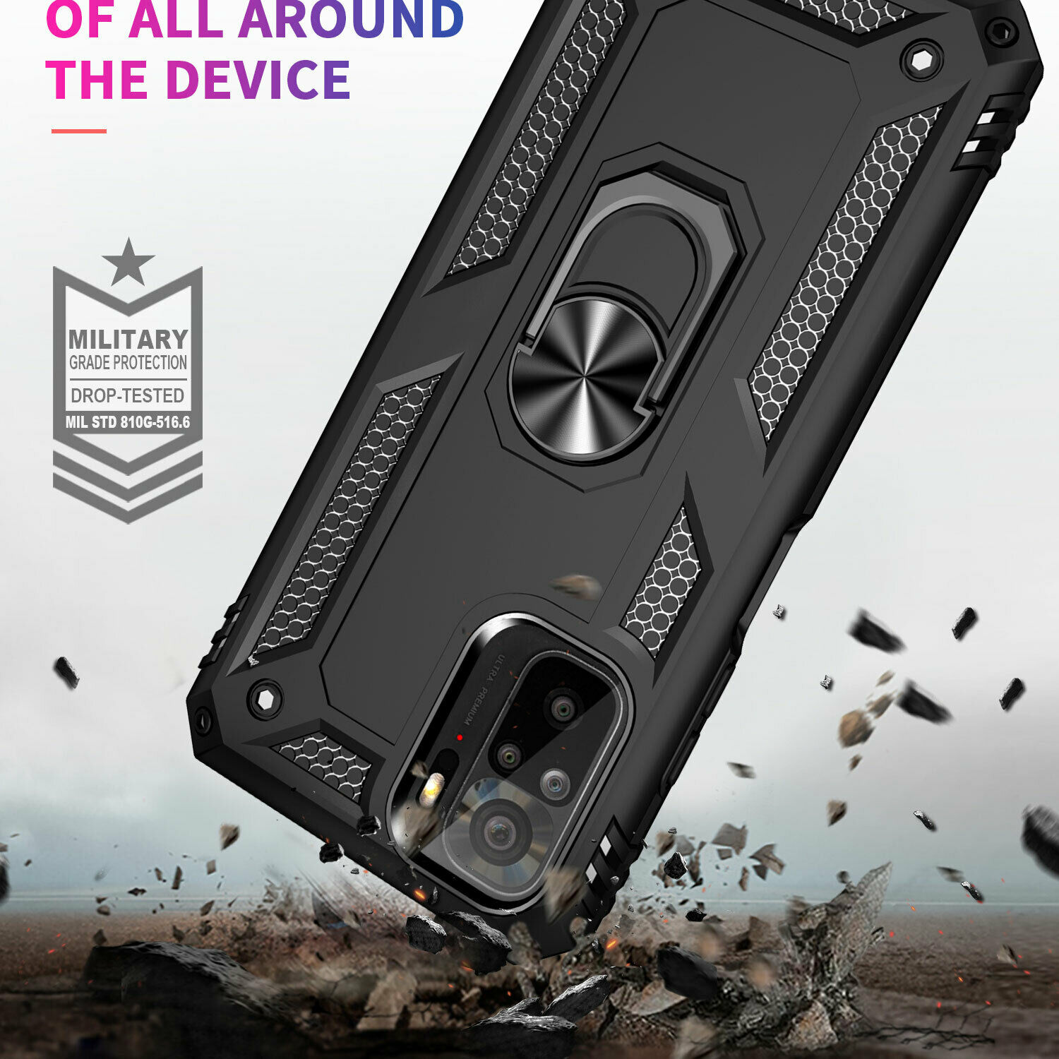 Protectores para celular  para Xiaomi  Redmi Note 10 / 10s Funda reforzada con anillo v2 Negro